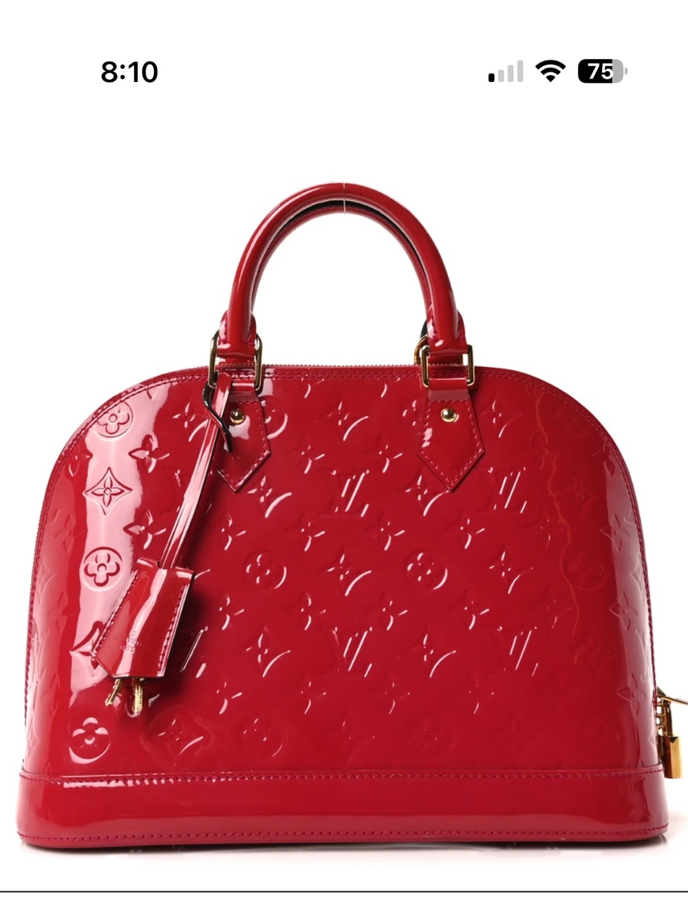 Louis Vuitton Red Vernis Alma Satchel with Gold Hardware - Picture 11 of 15